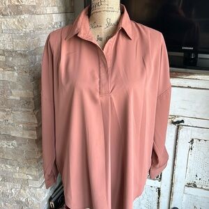 Jodifl rust split neck collar dolman sleeve hi lo oversized blouse